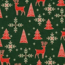 RED DEERS AND TREES IN GREEN