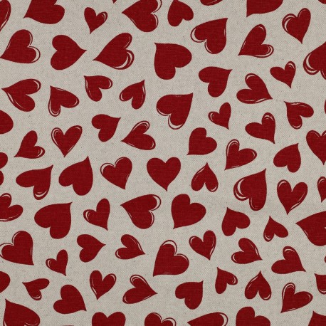 ΑΔΙΑΒΡΟΧΟΣ ΚΑΜΒΑΣ LINEN LOOK HEARTS - RED