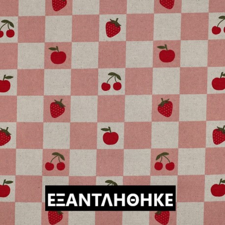 ΑΔΙΑΒΡΟΧΟΣ ΚΑΜΒΑΣ LINEN LOOK CHECKS - PINK