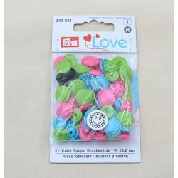 Πλαστικά κουμπώματα Λουλουδάκι Ροζ - Σίελ - Πράσινο